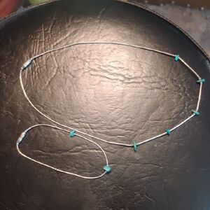 Vintage Turquoise Bead Silver Necklace and Bracelet Set